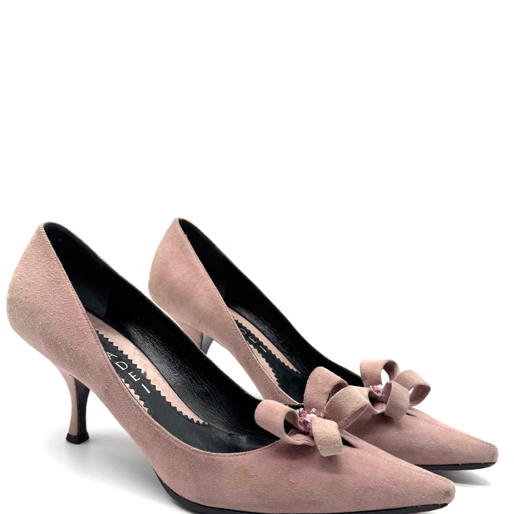 Vintage Casadei Pink Suede Jeweled Bow Heels 8B Italy